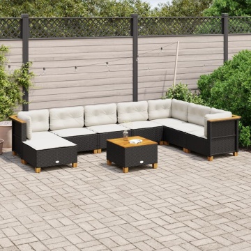 Set mobilier de grădină cu perne, 9 piese, negru, poliratan - Img 1