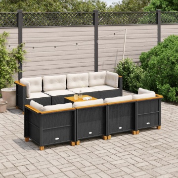 Set mobilier de grădină cu perne, 9 piese, negru, poliratan - Img 1