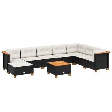 Set mobilier de grădină cu perne, 9 piese, negru, poliratan - Img 2