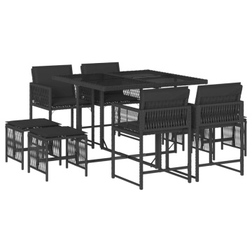 Set mobilier de grădină cu perne, 9 piese, negru, poliratan - Img 2