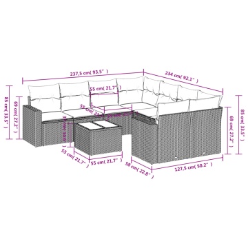 Set mobilier de grădină cu perne, 9 piese, negru, poliratan - Img 3