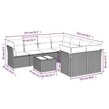 Set mobilier de grădină cu perne, 9 piese, negru, poliratan - Img 3