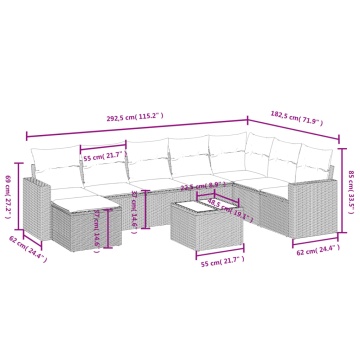 Set mobilier de grădină cu perne, 9 piese, negru, poliratan - Img 4