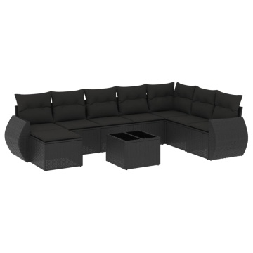 Set mobilier de grădină cu perne, 9 piese, negru, poliratan - Img 2