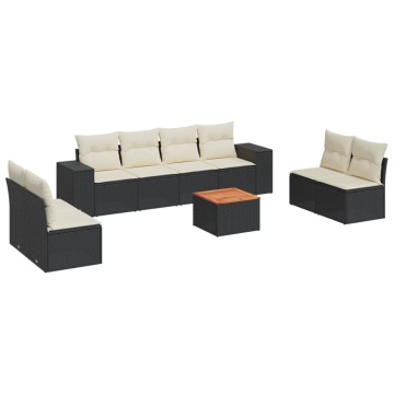 Set mobilier de grădină cu perne, 9 piese, negru, poliratan - Img 2