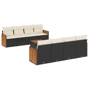 Set mobilier de grădină cu perne, 9 piese, negru, poliratan - Img 2