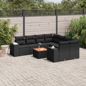 Set mobilier de grădină cu perne, 9 piese, negru, poliratan - Img 1