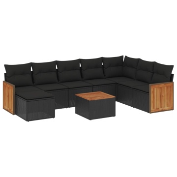 Set mobilier de grădină cu perne, 9 piese, negru, poliratan - Img 2