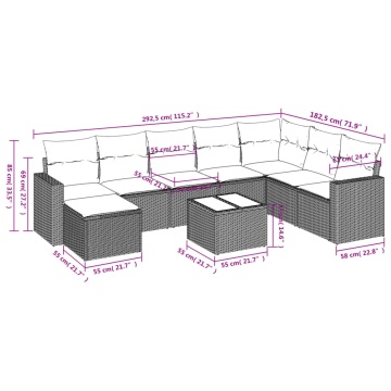 Set mobilier de grădină cu perne, 9 piese, negru, poliratan - Img 3