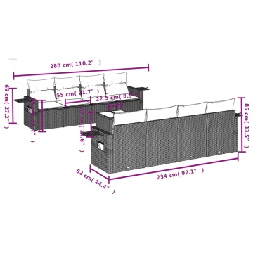 Set mobilier de grădină cu perne, 9 piese, negru, poliratan - Img 7