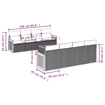Set mobilier de grădină cu perne, 9 piese, negru, poliratan - Img 6
