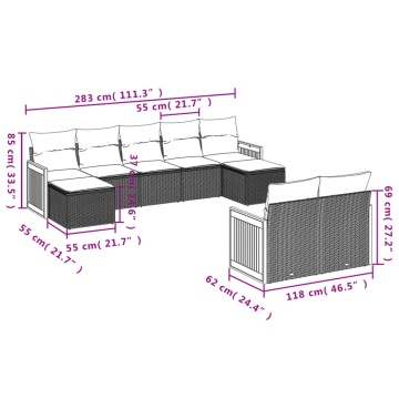 Set mobilier de grădină cu perne, 9 piese, negru, poliratan - Img 6