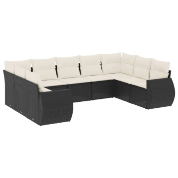 Set mobilier de grădină cu perne, 9 piese, negru, poliratan - Img 2