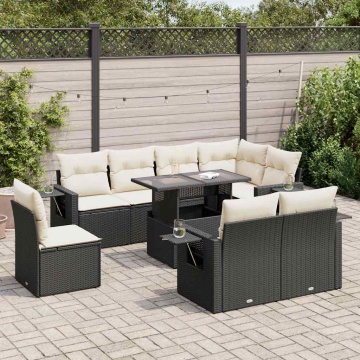 Set mobilier de grădină cu perne, 9 piese, negru, poliratan - Img 1