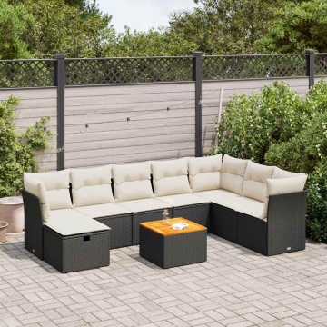 Set mobilier de grădină cu perne, 9 piese, negru, poliratan - Img 1