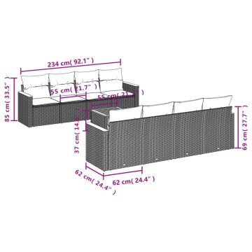 Set mobilier de grădină cu perne, 9 piese, negru, poliratan - Img 3