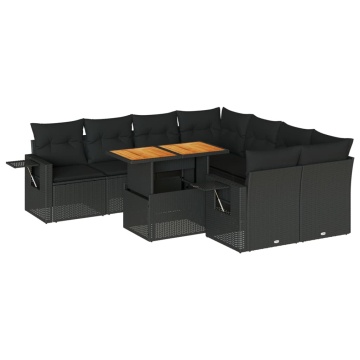 Set mobilier de grădină cu perne, 9 piese, negru, poliratan - Img 2