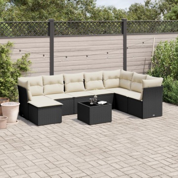 Set mobilier de grădină cu perne, 9 piese, negru, poliratan - Img 1