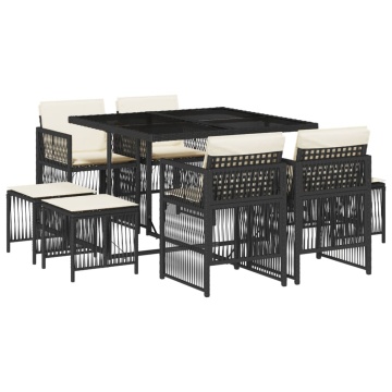 Set mobilier de grădină cu perne, 9 piese, negru, poliratan - Img 2