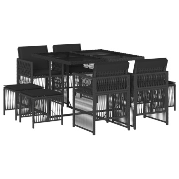 Set mobilier de grădină cu perne, 9 piese, negru, poliratan - Img 2