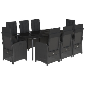Set mobilier de grădină cu perne, 9 piese, negru, poliratan - Img 2