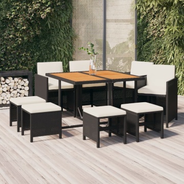 Set mobilier de grădină cu perne, 9 piese, negru, poliratan - Img 1