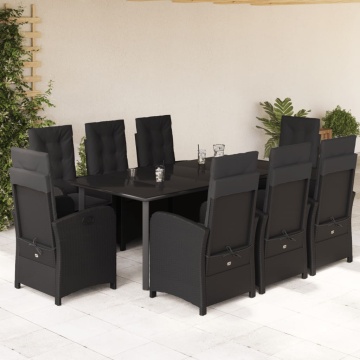 Set mobilier de grădină cu perne, 9 piese, negru, poliratan - Img 1