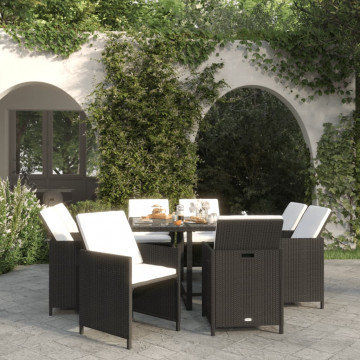 Set mobilier de grădină cu perne, 9 piese, negru, poliratan - Img 1