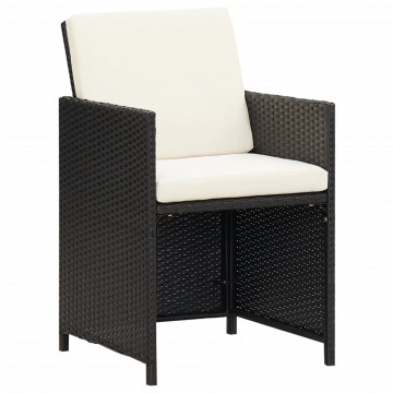 Set mobilier de grădină cu perne, 9 piese, negru, poliratan - Img 3
