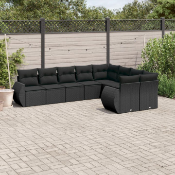 Set mobilier de grădină cu perne, 9 piese, negru, poliratan - Img 1