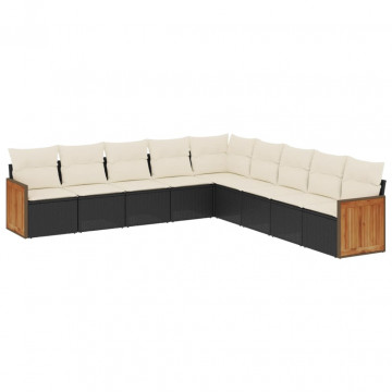 Set mobilier de grădină cu perne, 9 piese, negru, poliratan - Img 2