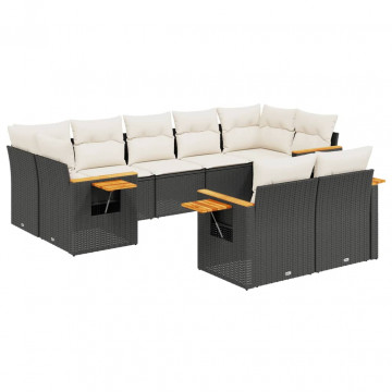 Set mobilier de grădină cu perne, 9 piese, negru, poliratan - Img 2