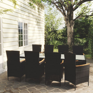 Set mobilier de grădină cu perne, 9 piese, negru, poliratan - Img 1