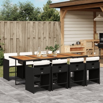 Set mobilier de grădină cu perne, 9 piese, negru, poliratan - Img 1