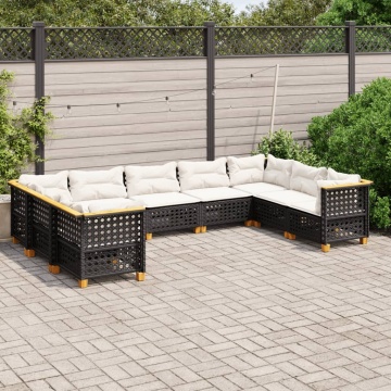 Set mobilier de grădină cu perne, 9 piese, negru, poliratan - Img 1