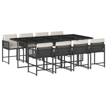 Set mobilier de grădină cu perne, 9 piese, negru, poliratan - Img 2