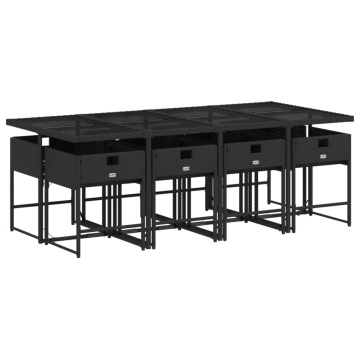 Set mobilier de grădină cu perne, 9 piese, negru, poliratan - Img 4