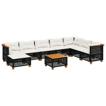 Set mobilier de grădină cu perne, 9 piese, negru, poliratan - Img 2