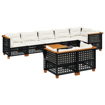 Set mobilier de grădină cu perne, 9 piese, negru, poliratan - Img 2