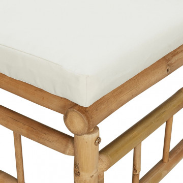 Set mobilier de grădină cu perne alb crem, 2 piese, bambus - Img 7