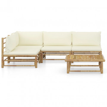 Set mobilier de grădină cu perne alb crem, 2 piese, bambus - Img 2