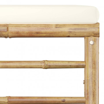 Set mobilier de grădină, cu perne alb crem, 3 piese, bambus - Img 7