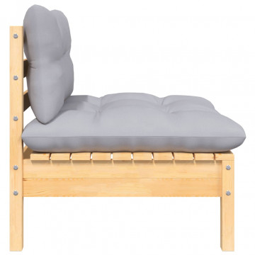Set mobilier de grădină cu perne gri, 3 piese, lemn masiv pin - Img 7