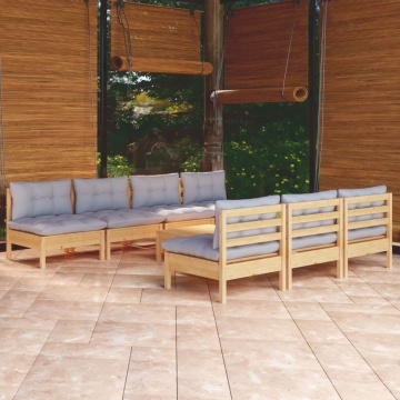 Set mobilier de grădină cu perne gri, 8 piese, lemn de pin - Img 1