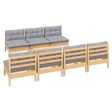 Set mobilier de grădină cu perne gri, 8 piese, lemn de pin - Img 3