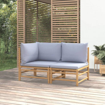 Set mobilier de grădină cu perne gri deschis, 2 piese, bambus - Img 1