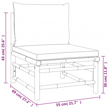 Set mobilier de grădină cu perne gri deschis, 6 piese, bambus - Img 7