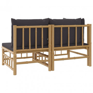 Set mobilier de grădină cu perne gri închis, 2 piese, bambus - Img 8