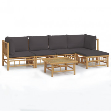 Set mobilier de grădină cu perne gri închis, 6 piese, bambus - Img 2