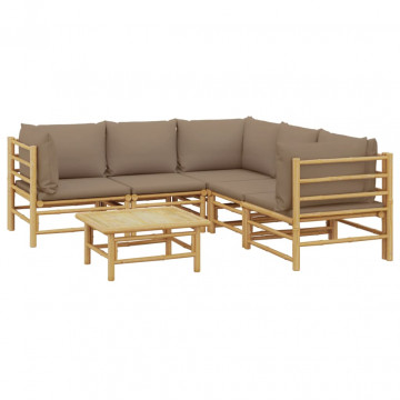 Set mobilier de grădină cu perne gri taupe, 6 piese, bambus - Img 3